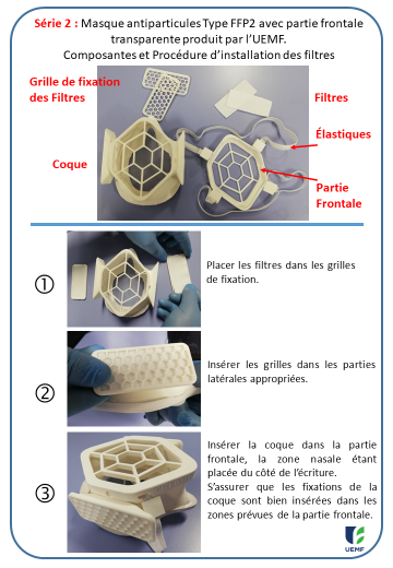 Masque antiparticules type FFP2 avec partie frontale transparente produit à l'UEMF.